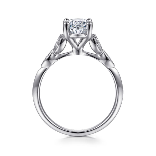 Vintage Inspired 14K White Gold Split Shank Oval Diamond Engagement Ring