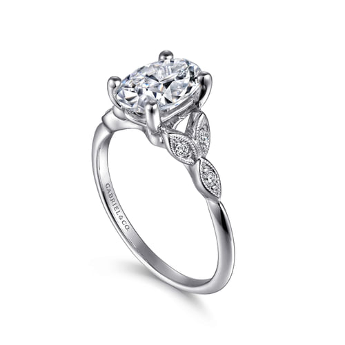 Vintage Inspired 14K White Gold Split Shank Oval Diamond Engagement Ring