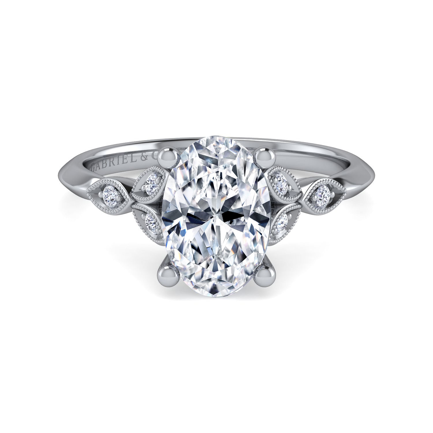Gabriel - Vintage Inspired 14K White Gold Split Shank Oval Diamond Engagement Ring