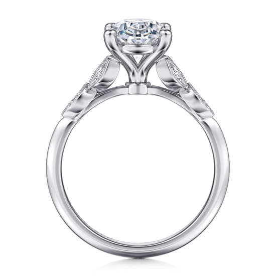 Vintage Inspired 14K White Gold Split Shank Oval Diamond Engagement Ring angle 2
