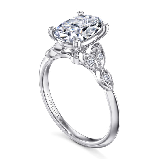 Vintage Inspired 14K White Gold Split Shank Oval Diamond Engagement Ring angle 3