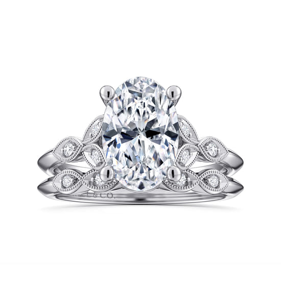 Vintage Inspired 14K White Gold Split Shank Oval Diamond Engagement Ring angle 4