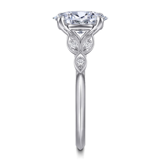 Vintage Inspired 14K White Gold Split Shank Oval Diamond Engagement Ring angle 5