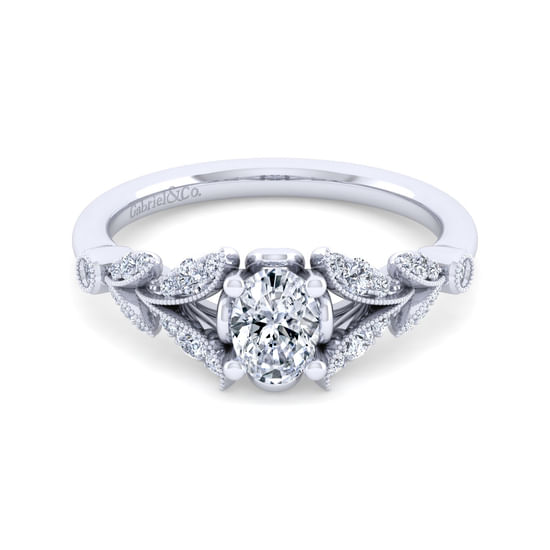 Gabriel - Vintage Inspired 14K White Gold Split Shank Oval Diamond Engagement Ring
