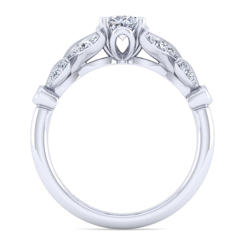 Vintage Inspired 14K White Gold Split Shank Oval Diamond Engagement Ring