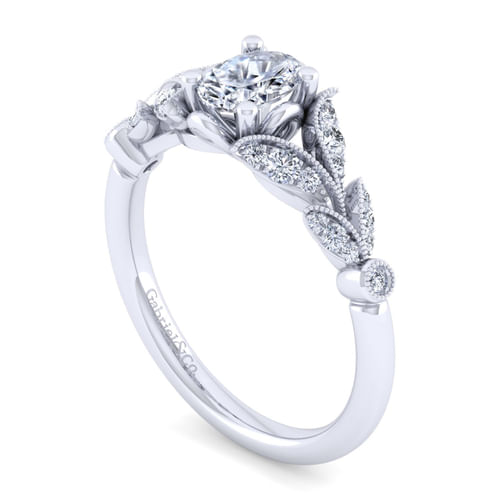 Vintage Inspired 14K White Gold Split Shank Oval Diamond Engagement Ring
