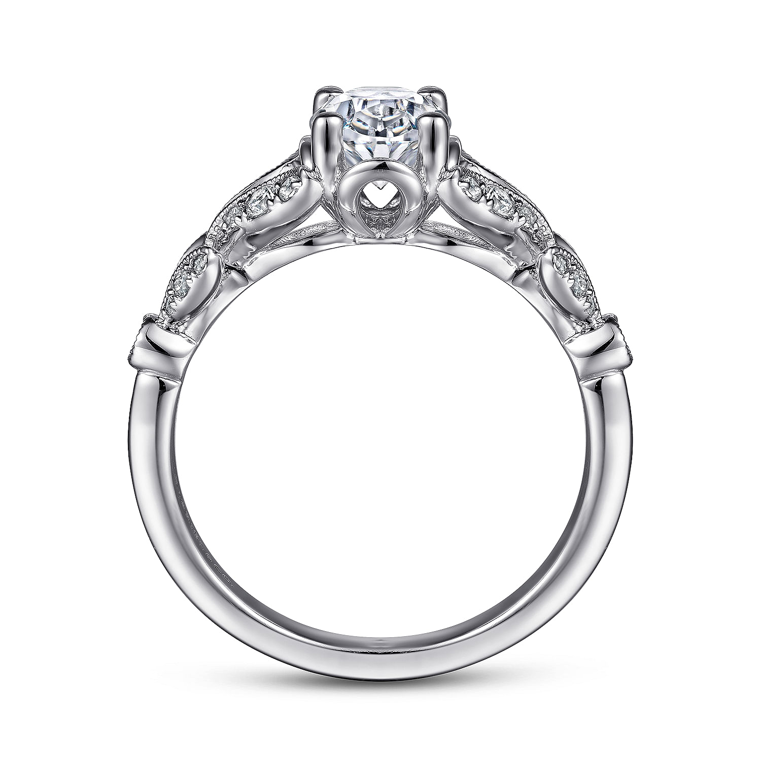 Vintage Inspired 14K White Gold Split Shank Oval Diamond Engagement Ring