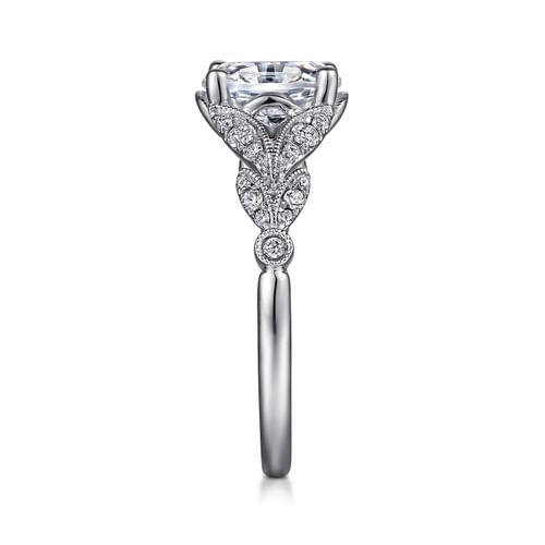 Vintage Inspired 14K White Gold Split Shank Oval Diamond Engagement Ring