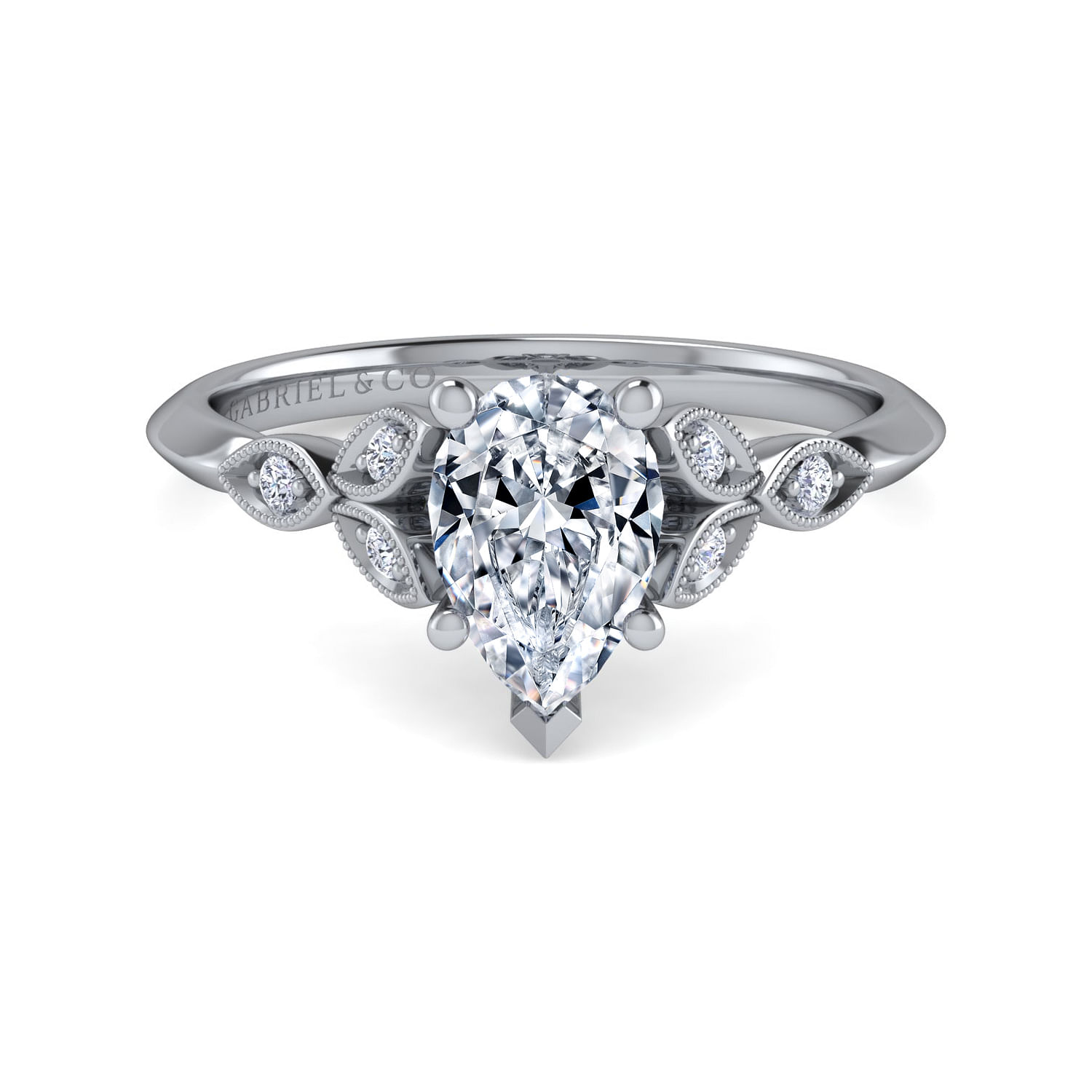 Gabriel - Vintage Inspired 14K White Gold Split Shank Pear Shape Diamond Engagement Ring