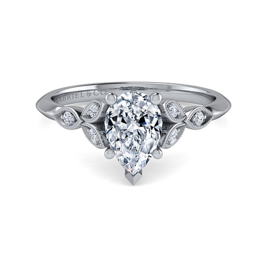 Gabriel - Vintage Inspired 14K White Gold Split Shank Pear Shape Diamond Engagement Ring