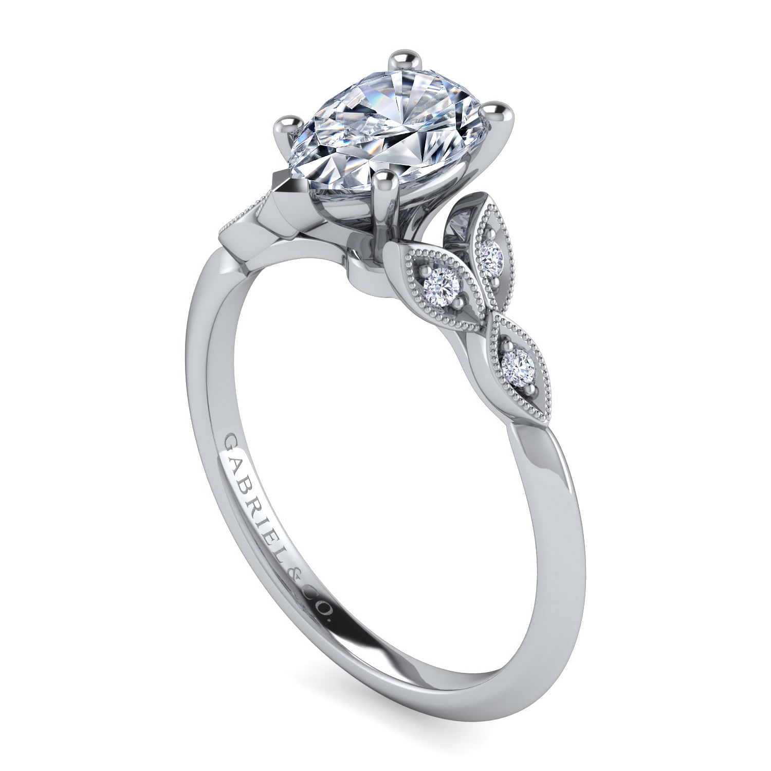 Vintage Inspired 14K White Gold Split Shank Pear Shape Diamond Engagement Ring