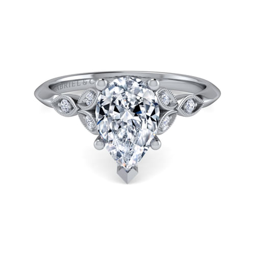 Vintage Inspired 14K White Gold Split Shank Pear Shape Diamond Engagement Ring