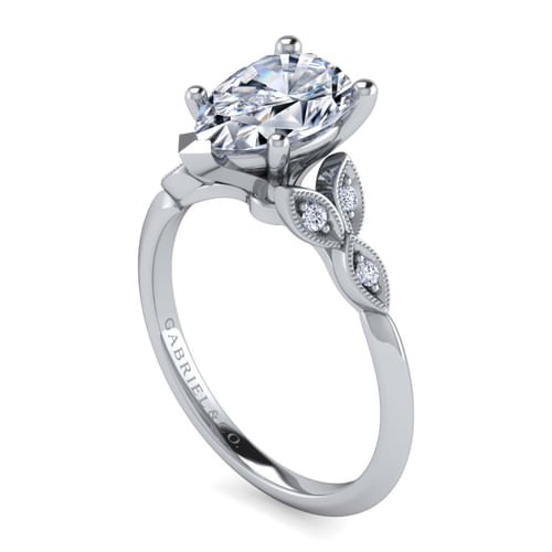 Vintage Inspired 14K White Gold Split Shank Pear Shape Diamond Engagement Ring
