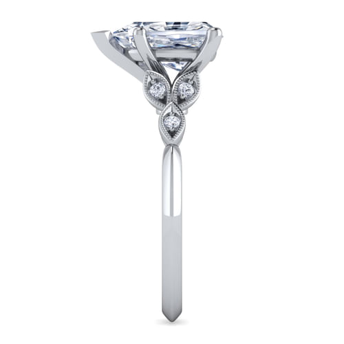 Vintage Inspired 14K White Gold Split Shank Pear Shape Diamond Engagement Ring