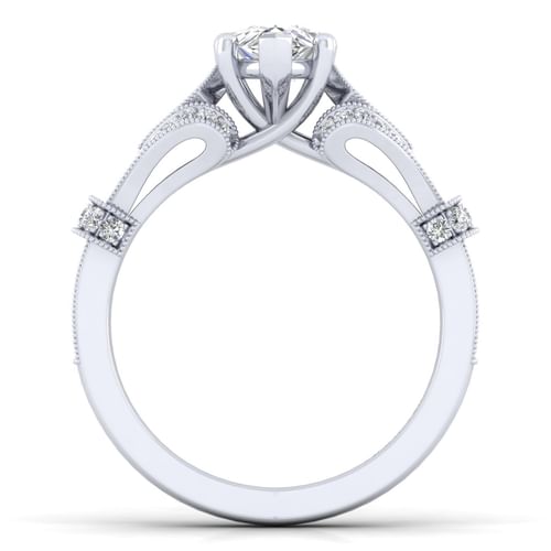 Vintage Inspired 14K White Gold Split Shank Pear Shape Diamond Engagement Ring