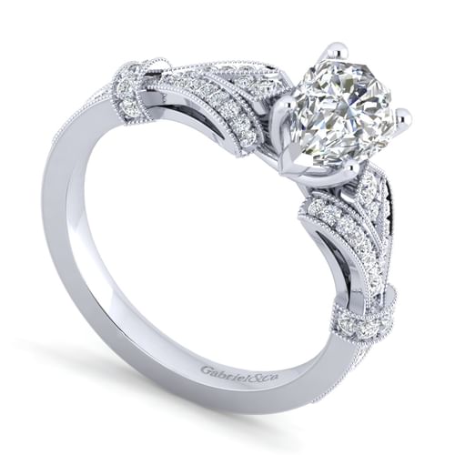 Vintage Inspired 14K White Gold Split Shank Pear Shape Diamond Engagement Ring
