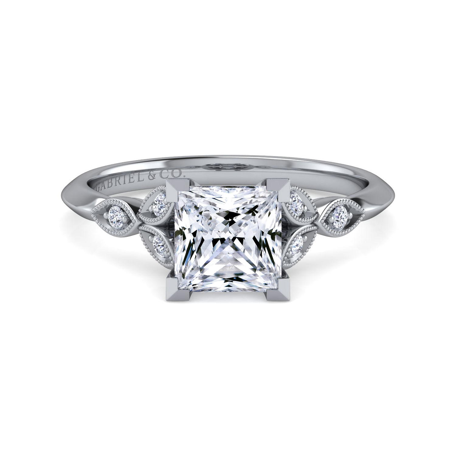 Gabriel - Vintage Inspired 14K White Gold Split Shank Princess Cut Diamond Engagement Ring