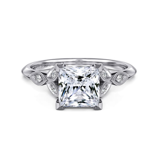 Gabriel - Vintage Inspired 14K White Gold Split Shank Princess Cut Diamond Engagement Ring