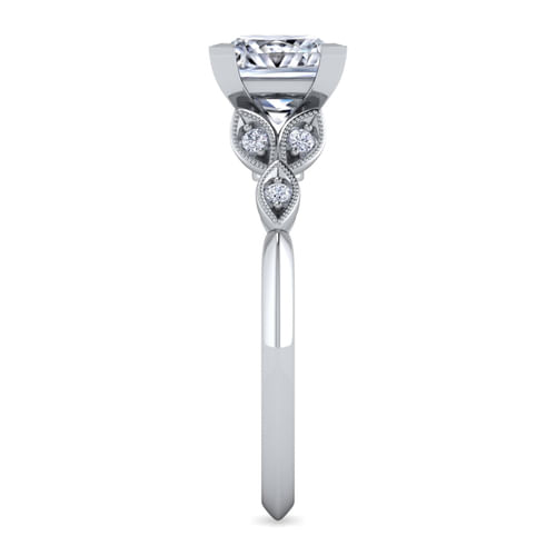 Vintage Inspired 14K White Gold Split Shank Princess Cut Diamond Engagement Ring