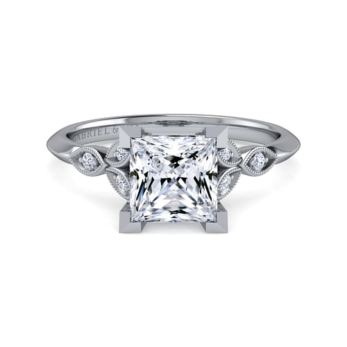 Vintage Inspired 14K White Gold Split Shank Princess Cut Diamond Engagement Ring