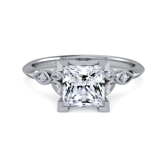 Gabriel - Vintage Inspired 14K White Gold Split Shank Princess Cut Diamond Engagement Ring