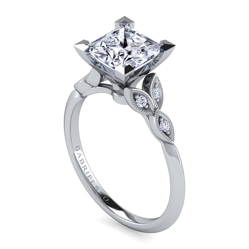 Vintage Inspired 14K White Gold Split Shank Princess Cut Diamond Engagement Ring