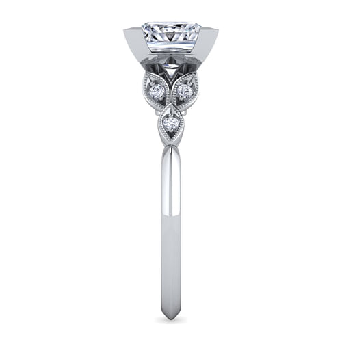 Vintage Inspired 14K White Gold Split Shank Princess Cut Diamond Engagement Ring