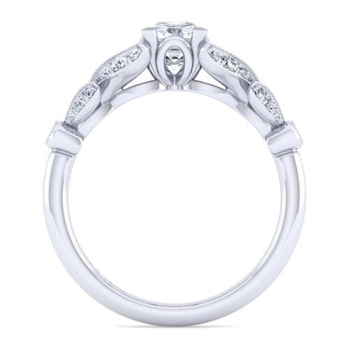 Vintage Inspired 14K White Gold Split Shank Princess Cut Diamond Engagement Ring