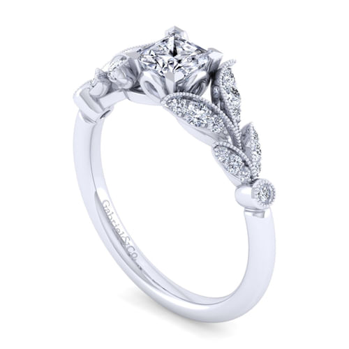 Vintage Inspired 14K White Gold Split Shank Princess Cut Diamond Engagement Ring