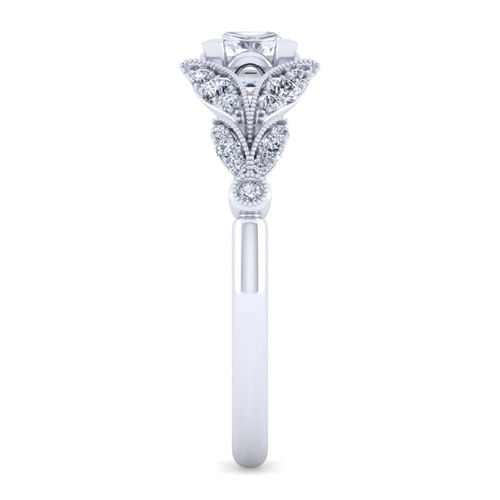 Vintage Inspired 14K White Gold Split Shank Princess Cut Diamond Engagement Ring