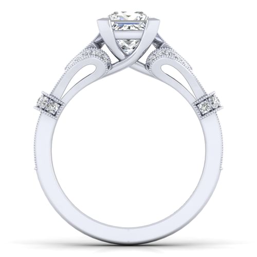 Vintage Inspired 14K White Gold Split Shank Princess Cut Diamond Engagement Ring