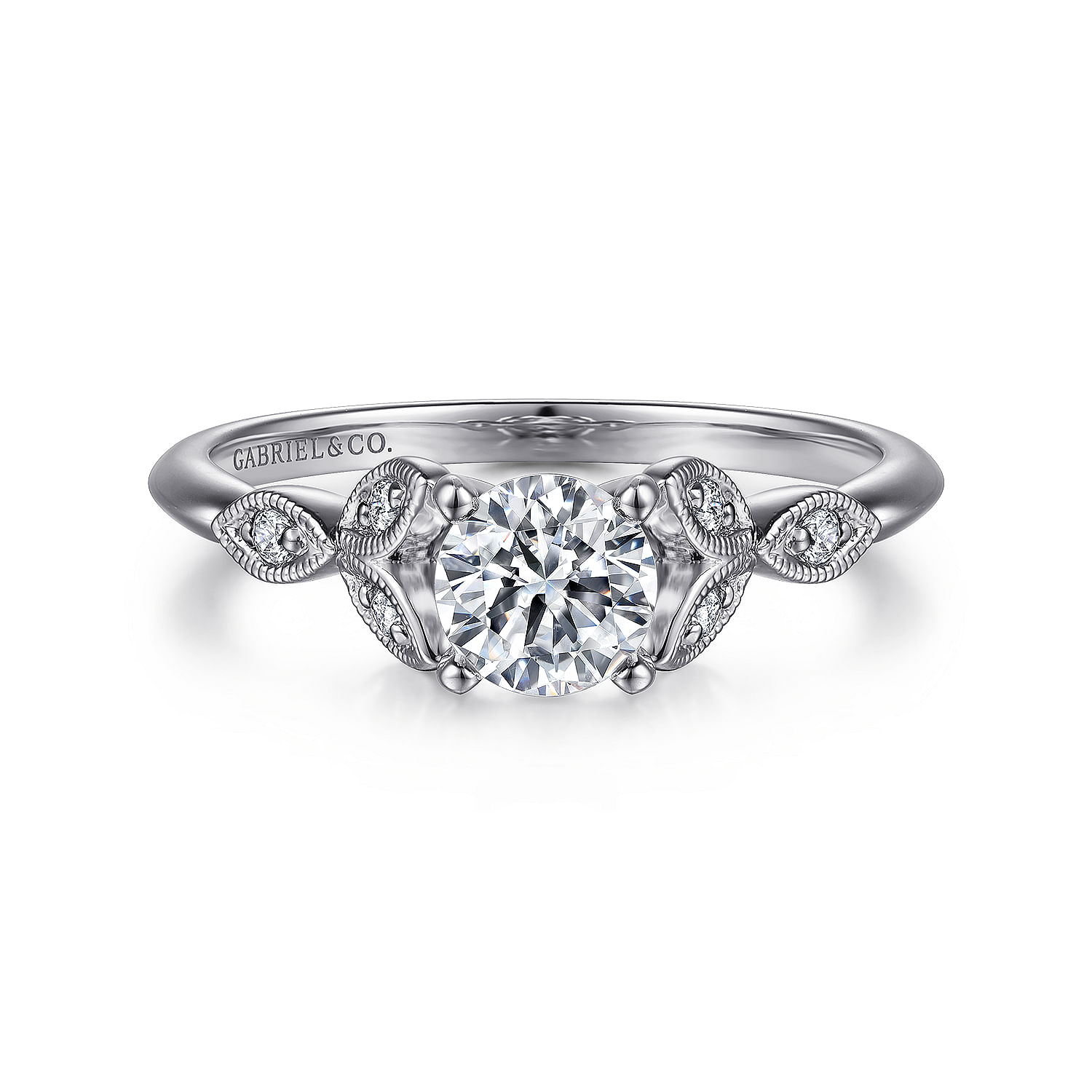 Gabriel - Vintage Inspired 14K White Gold Split Shank Round Diamond Engagement Ring