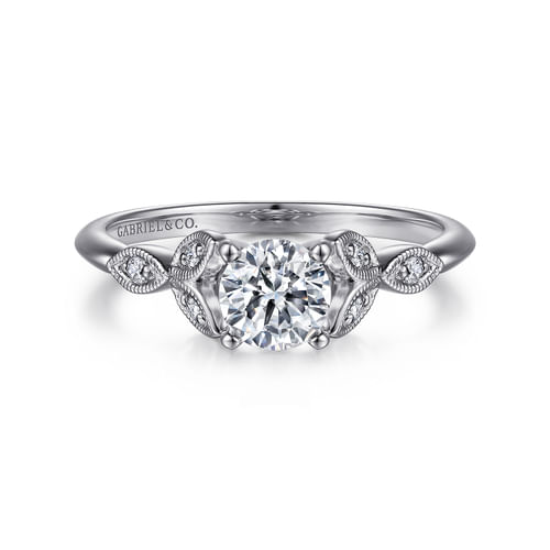 Vintage Inspired 14K White Gold Split Shank Round Diamond Engagement Ring
