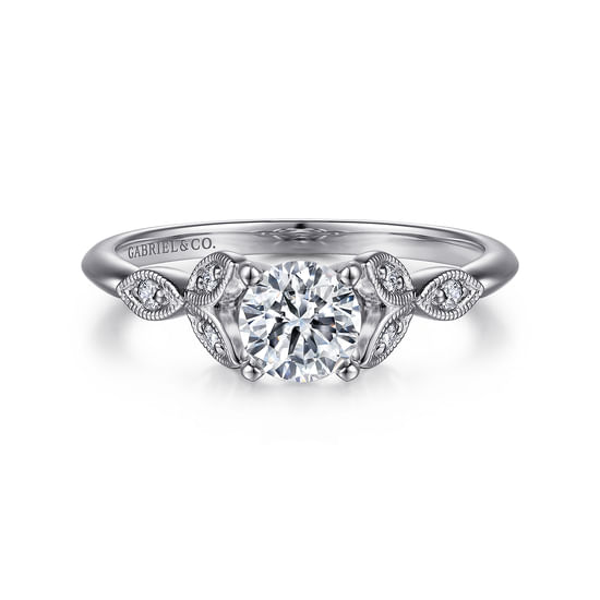 Gabriel - Vintage Inspired 14K White Gold Split Shank Round Diamond Engagement Ring