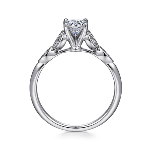 Vintage Inspired 14K White Gold Split Shank Round Diamond Engagement Ring