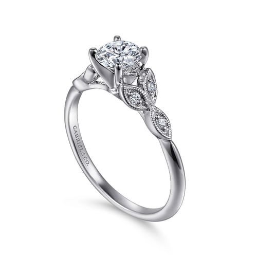 Vintage Inspired 14K White Gold Split Shank Round Diamond Engagement Ring
