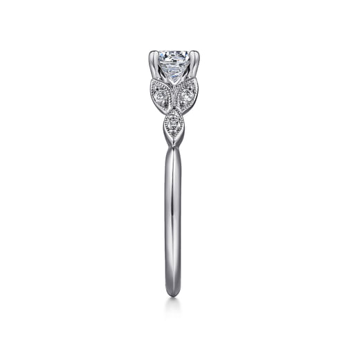 Vintage Inspired 14K White Gold Split Shank Round Diamond Engagement Ring