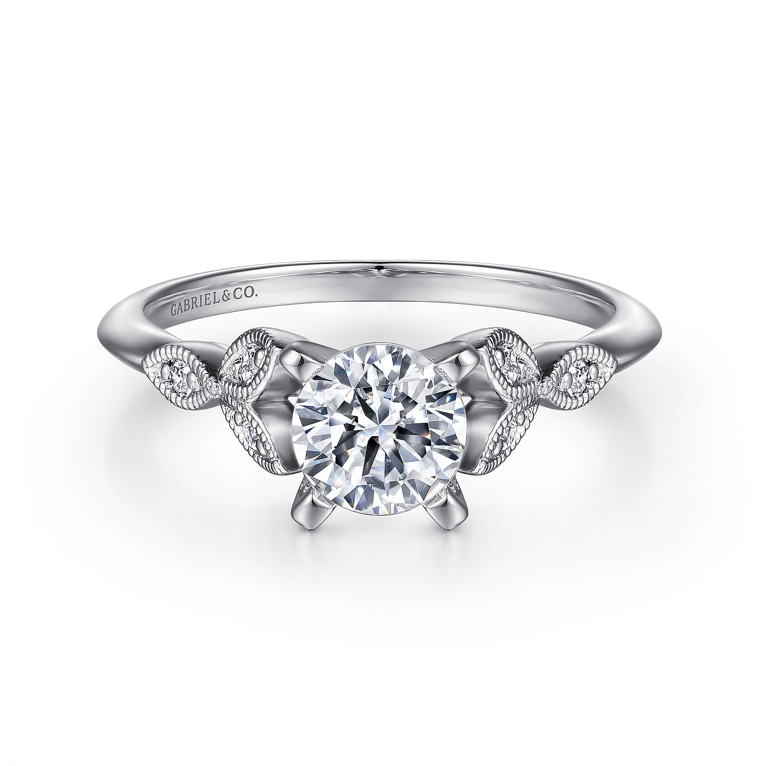 Gabriel - Vintage Inspired 14K White Gold Split Shank Round Diamond Engagement Ring