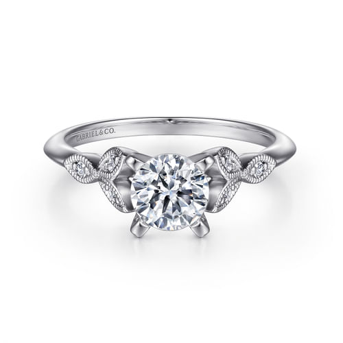 Vintage Inspired 14K White Gold Split Shank Round Diamond Engagement Ring