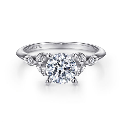 Vintage Inspired 14K White Gold Split Shank Round Diamond Engagement Ring