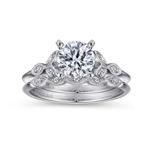 Vintage Inspired 14K White Gold Split Shank Round Diamond Engagement Ring