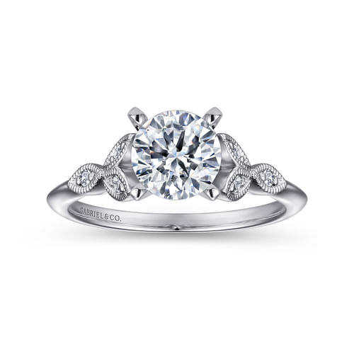 Vintage Inspired 14K White Gold Split Shank Round Diamond Engagement Ring