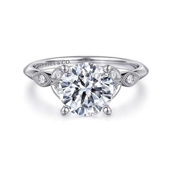 Gabriel - Vintage Inspired 14K White Gold Split Shank Round Diamond Engagement Ring