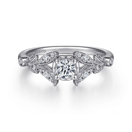 Gabriel - Vintage Inspired 14K White Gold Split Shank Round Diamond Engagement Ring