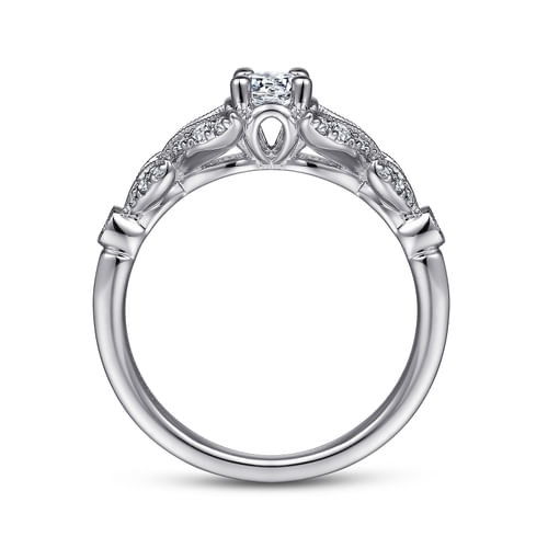Vintage Inspired 14K White Gold Split Shank Round Diamond Engagement Ring