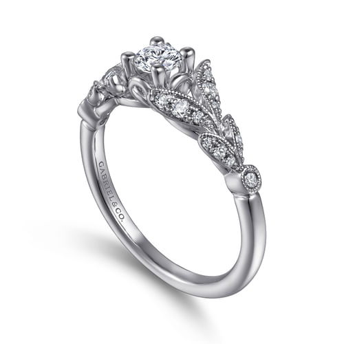 Vintage Inspired 14K White Gold Split Shank Round Diamond Engagement Ring