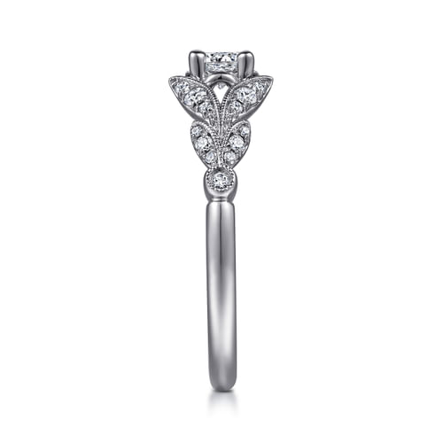 Vintage Inspired 14K White Gold Split Shank Round Diamond Engagement Ring
