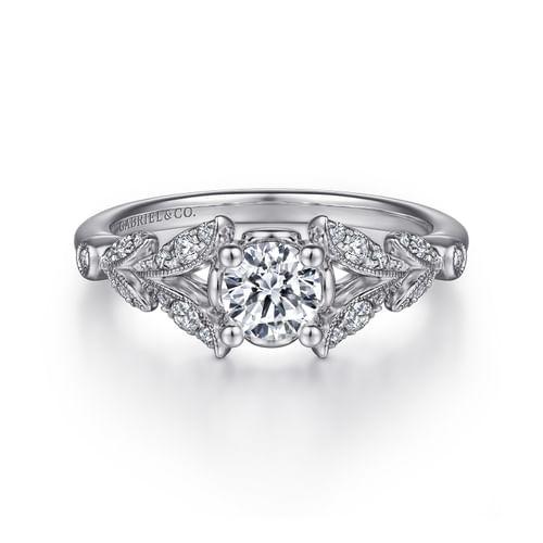Vintage Inspired 14K White Gold Split Shank Round Diamond Engagement Ring
