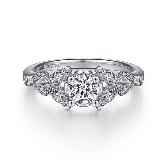 Gabriel - Vintage Inspired 14K White Gold Split Shank Round Diamond Engagement Ring