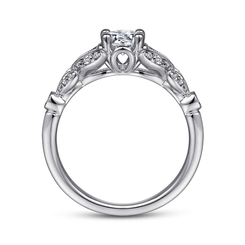 Vintage Inspired 14K White Gold Split Shank Round Diamond Engagement Ring
